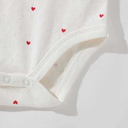 TRND O&X Baby Girl Heart Print Outfit Set, Short Sleeve Rib Pointelle Bodysuit &Crinkle Ruffle Shorts in Kuwait