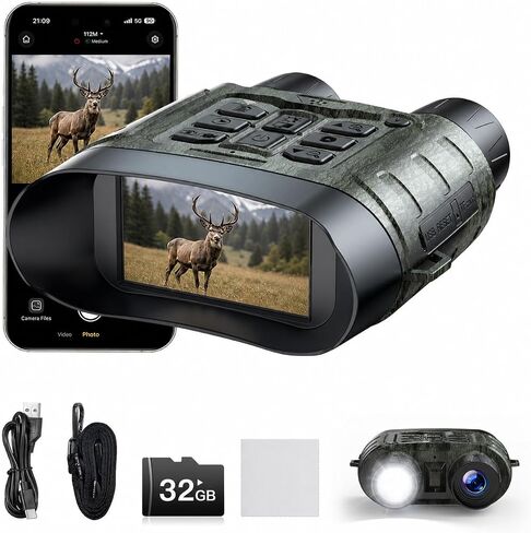 4K Night Vision Binoculars with WiFi, 112MP Infrared Night Vision Goggles with 12X Zoom, 1500FT Night Vision, 32GB Card for Nature Viewing, Camping, Hiking and Gifts for Men, Dad and Teens in Kuwait