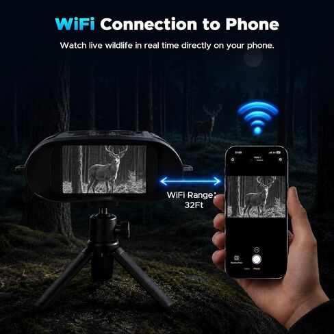 4K Night Vision Binoculars with WiFi, 112MP Infrared Night Vision Goggles with 12X Zoom, 1500FT Night Vision, 32GB Card for Nature Viewing, Camping, Hiking and Gifts for Men, Dad and Teens in Kuwait