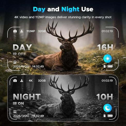 4K Night Vision Binoculars with WiFi, 112MP Infrared Night Vision Goggles with 12X Zoom, 1500FT Night Vision, 32GB Card for Nature Viewing, Camping, Hiking and Gifts for Men, Dad and Teens in Kuwait
