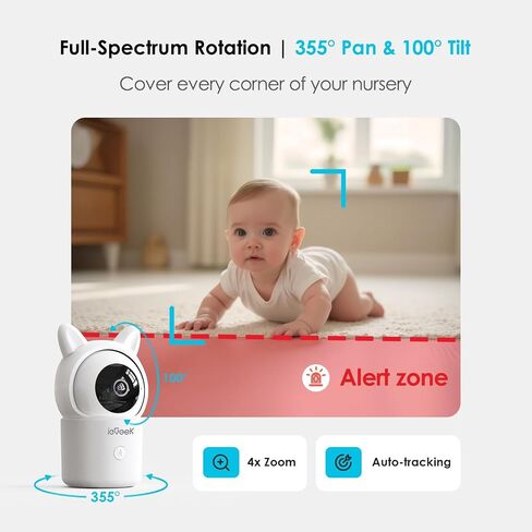 ieGeek Baby Monitor with Camera and Audio, 5" Large HD Display(No WiFi) & 1080P Camera & Free Smart App(WiFi), Upgraded Night Vision/PTZ/2-Way Audio/Auto Tracking Detection Notification and Alert in Saudi Arabia