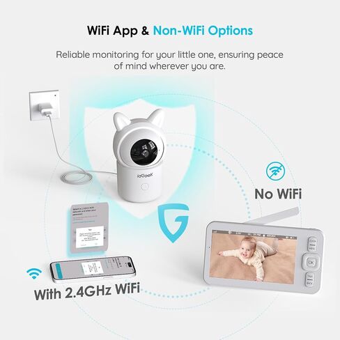 ieGeek Baby Monitor with Camera and Audio, 5" Large HD Display(No WiFi) & 1080P Camera & Free Smart App(WiFi), Upgraded Night Vision/PTZ/2-Way Audio/Auto Tracking Detection Notification and Alert in Saudi Arabia