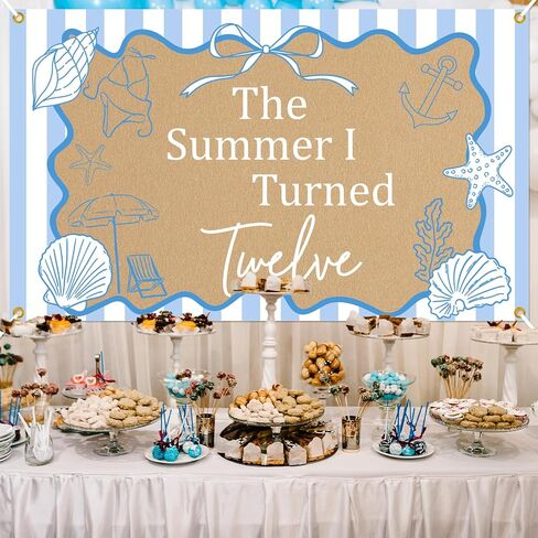 The Summer I Turned Twelve Backdrop - Teen Boys Teen Girls 12th Birthday Decor, The Summer I Turned 12 Banner, Summer Beach 12th Birthday Party Decorations 5 * 3ft in Saudi Arabia