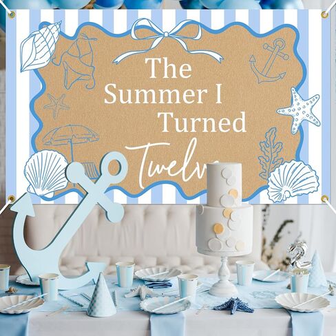 The Summer I Turned Twelve Backdrop - Teen Boys Teen Girls 12th Birthday Decor, The Summer I Turned 12 Banner, Summer Beach 12th Birthday Party Decorations 5 * 3ft in Saudi Arabia