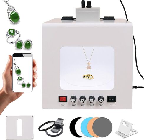 Jewelry Photography Box Kit-Supports Hanging or Placing Electric Rotating,with 4pcs Light Fill Light|Adjustable Brightness (Tb20) in Saudi Arabia