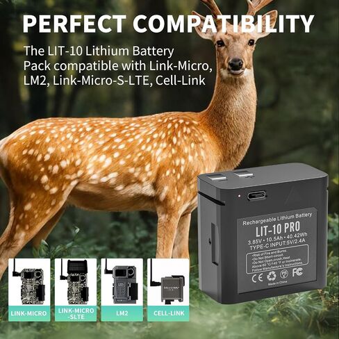 10500mAh Rechargeable LIT-10 Battery | Compatible with Cellular Trail Cameras Link-Micro, Cell-Link, LM2, Link-Micro-S-LTE, 3.85V, for Hunting, with Type-C Cable in Kuwait