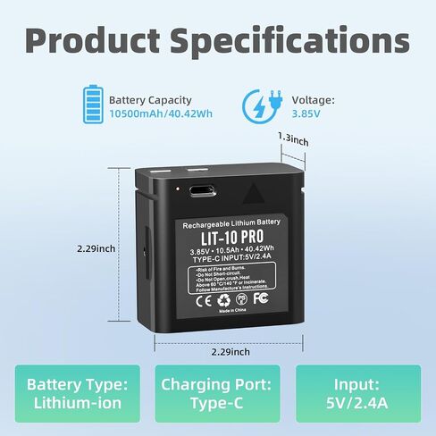 10500mAh Rechargeable LIT-10 Battery | Compatible with Cellular Trail Cameras Link-Micro, Cell-Link, LM2, Link-Micro-S-LTE, 3.85V, for Hunting, with Type-C Cable in Kuwait