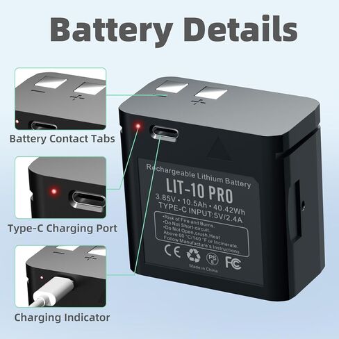 10500mAh Rechargeable LIT-10 Battery | Compatible with Cellular Trail Cameras Link-Micro, Cell-Link, LM2, Link-Micro-S-LTE, 3.85V, for Hunting, with Type-C Cable in Kuwait