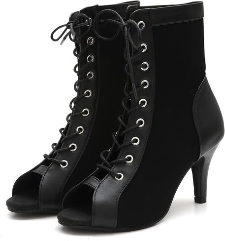 Women's Lace-Up Peep Toe Ankle Booties, Black, Stiletto High Heel Dance Pumps, Sexy Fashion Sandal in Kuwait
