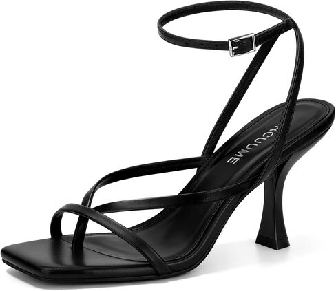 Carcuume Womens Kitten Heels Square Toe Thong Strappy Ankle Strap Stiletto Heel Sandals in Kuwait