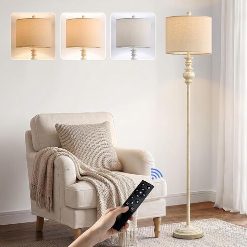 BOBOMOMO 64.25" Farmhouse Floor Lamp for Living Room, Tall Antique White Standing Lamp with Rotary Switch, Vintage Reading Lamp for Bedroom & Nursery, Rustic Home Decor Corner Lamp in Kuwait