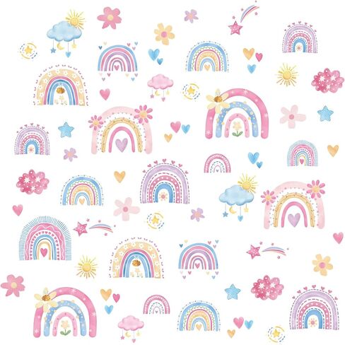 DIY Pink Cartoon Rainbows Flowers Clouds Wall Stickers Self Adhesive Wall Decals for Girls' Room Bedroom Living Room in Saudi Arabia