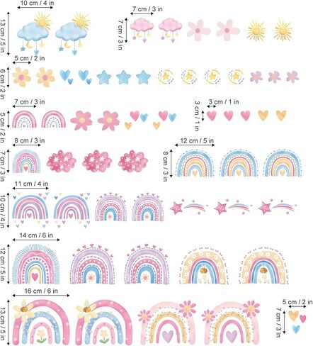 DIY Pink Cartoon Rainbows Flowers Clouds Wall Stickers Self Adhesive Wall Decals for Girls' Room Bedroom Living Room in Saudi Arabia