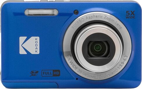 Kodak PIXPRO FZ55 Blue 16MP Digital Camera 5X Optical Zoom 28mm Wide Angle 1080P Full HD Video 2.7" LCD Camera + 64GB Card and Reader + Memory Wallet in Kuwait