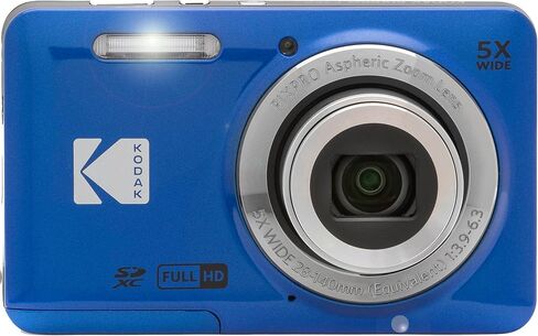 Kodak PIXPRO FZ55 Blue 16MP Digital Camera 5X Optical Zoom 28mm Wide Angle 1080P Full HD Video 2.7" LCD Camera + 64GB Card and Reader + Memory Wallet in Kuwait