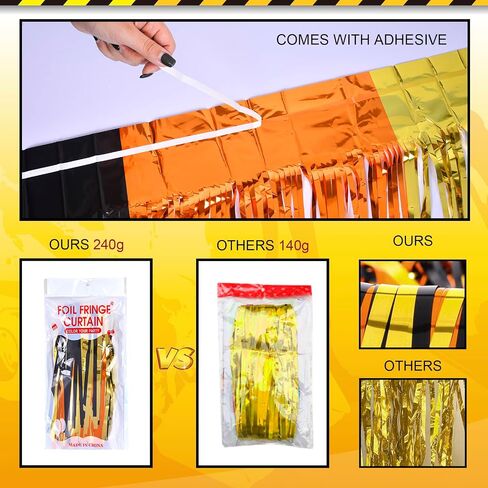 Construction Party Decorations, 2 Pack Tinsel Foil Fringe Curtains | Construction Birthday Party Supplies, 3.3x6.6 ft Yellow Orange and Black Photo Booth Prop Streamers Backdrop for Truck Decor in Saudi Arabia