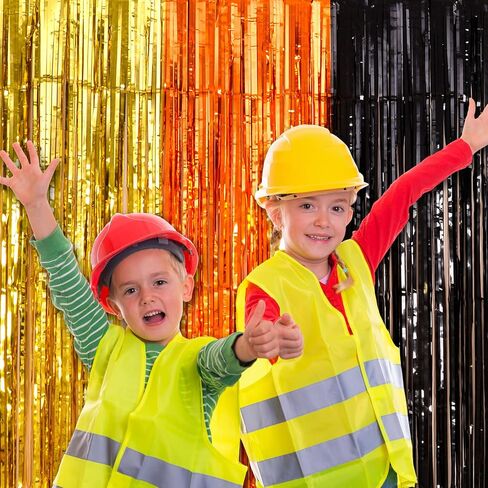 Construction Party Decorations, 2 Pack Tinsel Foil Fringe Curtains | Construction Birthday Party Supplies, 3.3x6.6 ft Yellow Orange and Black Photo Booth Prop Streamers Backdrop for Truck Decor in Saudi Arabia