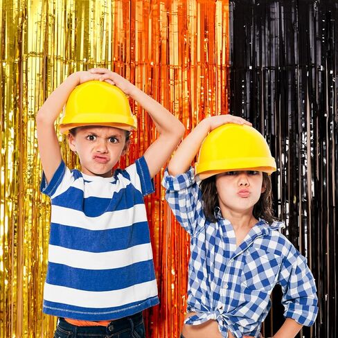 Construction Party Decorations, 2 Pack Tinsel Foil Fringe Curtains | Construction Birthday Party Supplies, 3.3x6.6 ft Yellow Orange and Black Photo Booth Prop Streamers Backdrop for Truck Decor in Saudi Arabia