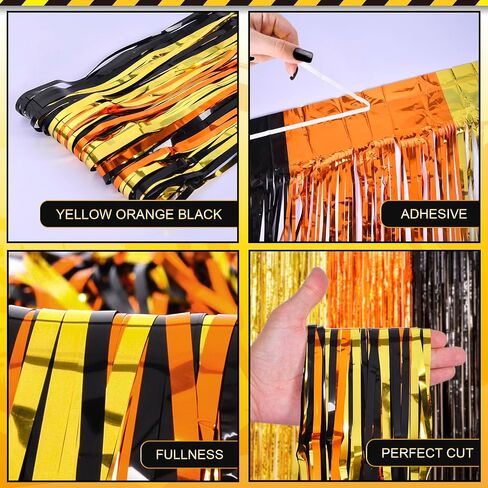 Construction Party Decorations, 2 Pack Tinsel Foil Fringe Curtains | Construction Birthday Party Supplies, 3.3x6.6 ft Yellow Orange and Black Photo Booth Prop Streamers Backdrop for Truck Decor in Saudi Arabia