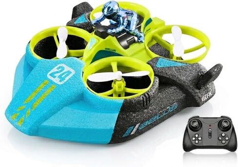 land sea air Drone 3-in-1 RC Hovercraft ，green：1 battery | Features 360 Flips Stunt Quadcopter with Headless Mode, One-Key Takeoff, EPP Crash-Resistant Body for Novices & RC Hobbyists. in Kuwait
