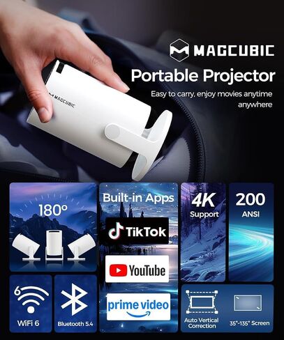 Magcubic Mini Projector with WiFi and Bluetooth, 4K Support Smart Portable Projector, Small Proyector with 200ANSl & AutoKeystone, 180° Rotation HY300Pro Video Proyector for Bedroom, Movie, Outdoor in Saudi Arabia