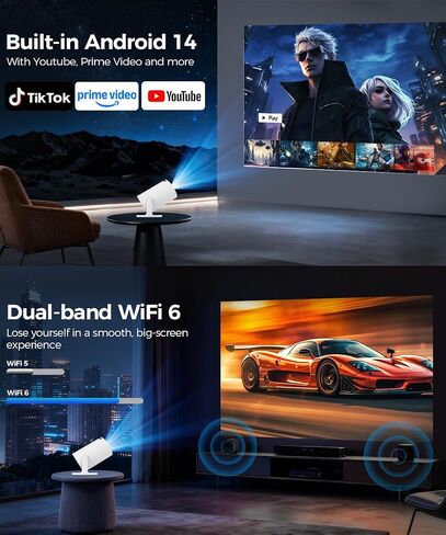 Magcubic Mini Projector with WiFi and Bluetooth, 4K Support Smart Portable Projector, Small Proyector with 200ANSl & AutoKeystone, 180° Rotation HY300Pro Video Proyector for Bedroom, Movie, Outdoor in Saudi Arabia