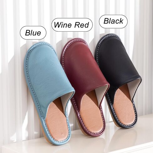 Cowhide Leather Slippers Womens Genuine Non-slip Home Bedroom Ladies Shoes House Slippers Comfy Indoor Outdoor Shoes in Saudi Arabia