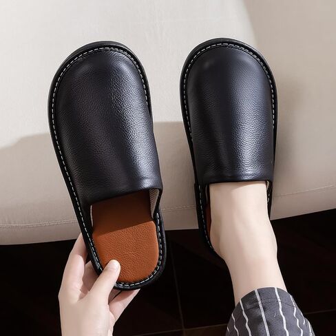 Cowhide Leather Slippers Womens Genuine Non-slip Home Bedroom Ladies Shoes House Slippers Comfy Indoor Outdoor Shoes in Saudi Arabia