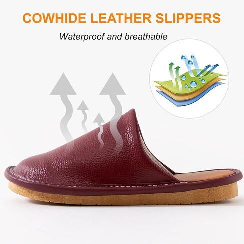 Cowhide Leather Slippers Womens Genuine Non-slip Home Bedroom Ladies Shoes House Slippers Comfy Indoor Outdoor Shoes in Saudi Arabia