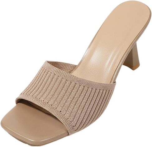 Women's Knit Breathable Chunky Heel Sandals Comfortable Fashion Square Open Toe Slip on Block Heeled Slides Sandal for Summer Vacation Beach Casual Mules in Saudi Arabia