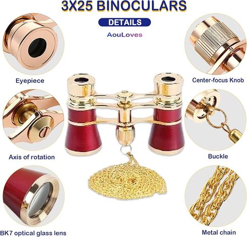 Opera Glasses Binoculars 3 X 25 Compact and Lightweight Optical BK7 Theater Glasses with Chain for Adults Kids Women in Concert Theater Opera in Saudi Arabia