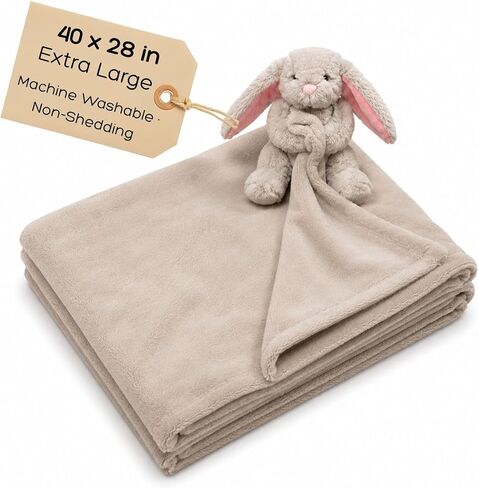 Baby Blanket with Stuffed Animal XL - Plush Stuffed Animal Soft Baby Comfort Blanket Rabbit Nursery Cuddle Companion for Girls Boys Toddler Newborn Baby Shower Keepsake Gift in Kuwait