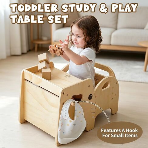 Lehoo Castle Montessori Weaning Table and Chair Set for Toddler Age 1-3 | Adjustable Height, Wooden Baby Activity Furniture, Self-Feeding, Drawing, Learning and Play in Saudi Arabia