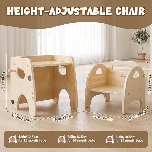 Lehoo Castle Montessori Weaning Table and Chair Set for Toddler Age 1-3 | Adjustable Height, Wooden Baby Activity Furniture, Self-Feeding, Drawing, Learning and Play in Saudi Arabia