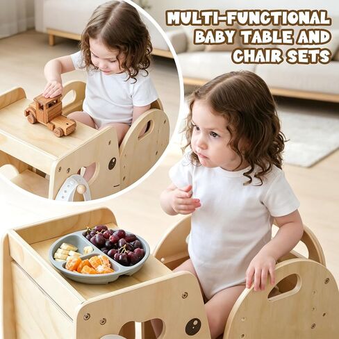 Lehoo Castle Montessori Weaning Table and Chair Set for Toddler Age 1-3 | Adjustable Height, Wooden Baby Activity Furniture, Self-Feeding, Drawing, Learning and Play in Saudi Arabia