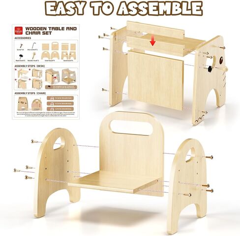 Lehoo Castle Montessori Weaning Table and Chair Set for Toddler Age 1-3 | Adjustable Height, Wooden Baby Activity Furniture, Self-Feeding, Drawing, Learning and Play in Saudi Arabia