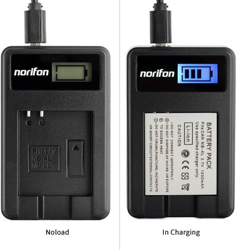 شاحن USB Norifon NB-4L LCD لكاميرا Canon PowerShot SD750 SD780 هو | متوافق مع Canon PowerShot SD1000، SD1100 IS SD1400 IS A2200 A3100 IS، IXY Digital 60، IXUS 220 HS in Kuwait