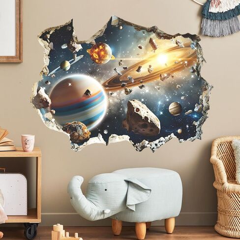 3D Blue Cosmic Galaxy Wall Decals Removable Magic 3D Milky Way Outer Space Planet Window Wall Stickers Murals Wallpaper Decor for Home Walls Floor Ceiling Boys Room Kids Bedroom in Saudi Arabia