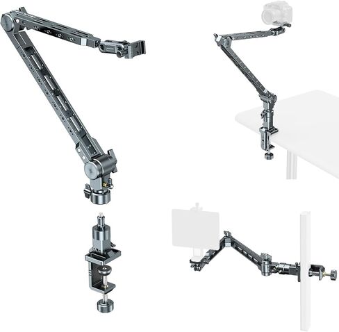 Aluminum Heavy Duty Magic Arm with Standard Light Stand Mount Design, 2-Section Flexible Overhead Desk Mount with Arca Swiss Type Clamp, 360° Full Rotation Suitable for Capturing Every Angle in Kuwait