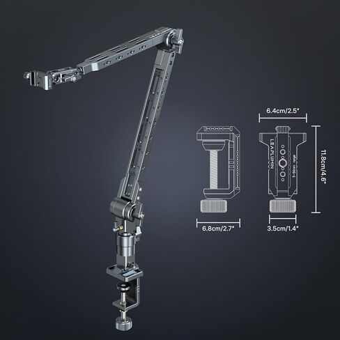 Aluminum Heavy Duty Magic Arm with Standard Light Stand Mount Design, 2-Section Flexible Overhead Desk Mount with Arca Swiss Type Clamp, 360° Full Rotation Suitable for Capturing Every Angle in Kuwait