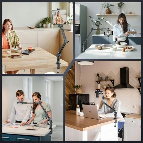 Aluminum Heavy Duty Magic Arm with Standard Light Stand Mount Design, 2-Section Flexible Overhead Desk Mount with Arca Swiss Type Clamp, 360° Full Rotation Suitable for Capturing Every Angle in Kuwait