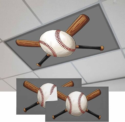 Fluorescent Light Covers, Gray Baseball Magnetic Light Covers for Ceiling Lights, Modern Sport Games Watercolor Fluorescent Ceiling Shade Filters for Classroom Bedroom Office 4x2Ft x 1PCS in Saudi Arabia