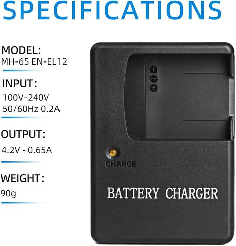EN-EL12 MH‑65 Quick Battery Charger for EN EL12 Battery | Compatible with Nikon Coolpix S610, S620, S630, S640, S710, S8000, S1000pj Cameras in Saudi Arabia