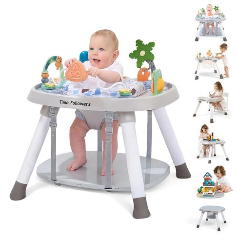 Time Followers® 6-in-1 Baby Activity Center | 4 Stage Montessori-Inspired Toys | Grow Stationary Standing Toddler Table | Jumpers & Bouncers | Must Have for Boy & Girl 6, 12, 24+ Month Old (White) in Saudi Arabia