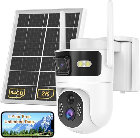 Dual Lens 4G LTE Cellular Security Camera Outdoor,365 Days Unlimited Data | 2K Wireless Solar Security Camera,PTZ with 360°Auto Tracking,2K Color Night Vision,PIR Motion Sensor,64GB Storage in Kuwait