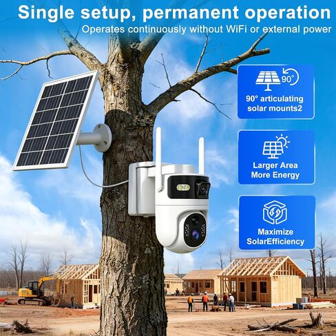 Dual Lens 4G LTE Cellular Security Camera Outdoor,365 Days Unlimited Data | 2K Wireless Solar Security Camera,PTZ with 360°Auto Tracking,2K Color Night Vision,PIR Motion Sensor,64GB Storage in Kuwait