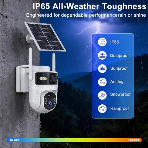 Dual Lens 4G LTE Cellular Security Camera Outdoor,365 Days Unlimited Data | 2K Wireless Solar Security Camera,PTZ with 360°Auto Tracking,2K Color Night Vision,PIR Motion Sensor,64GB Storage in Kuwait