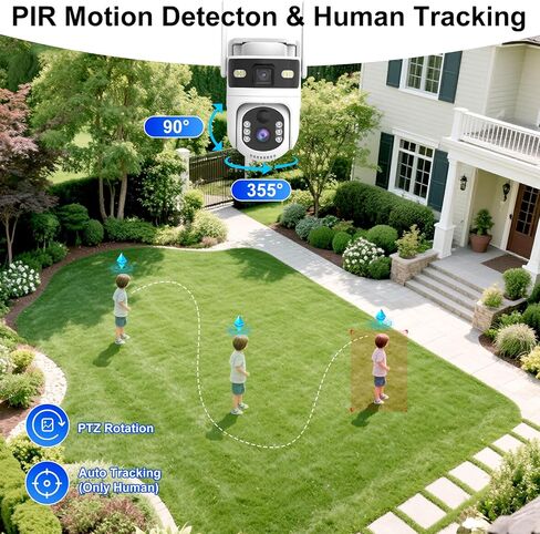 Dual Lens 4G LTE Cellular Security Camera Outdoor,365 Days Unlimited Data | 2K Wireless Solar Security Camera,PTZ with 360°Auto Tracking,2K Color Night Vision,PIR Motion Sensor,64GB Storage in Kuwait