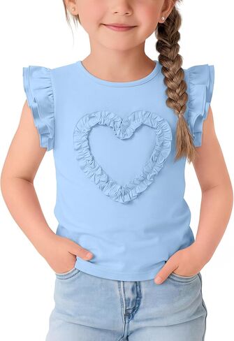 Toddler Girls' Cotton Ruffle Heart T-Shirts | Cotton Ruffle T-Shirts, Ruffle Short Sleeve Tops, Heart Baby Shirts, Summer Cute Tees, for 18 M-5 T in Saudi Arabia