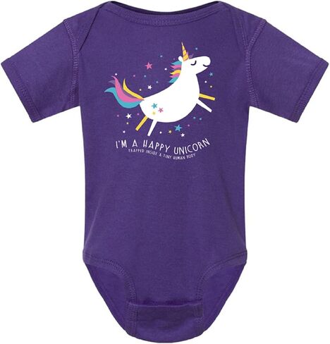 Gina Lou Printed - Happy Unicorn - Purple Color Rompers for Baby Girls - Crewneck, Short Sleeve Bodysuits in Kuwait